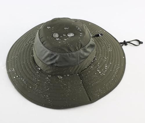 UPF50+ Mens Sun Hat Wide Brim Fishing Hat Large Foldable Brim UV Protection Hat for Men Bucket Beach Army Green
