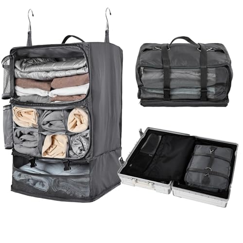 Travel Portable Hanging Shelves Closet Organizer Packing Luggage Storage with Multifunctional and Foldable Invisible Compartment