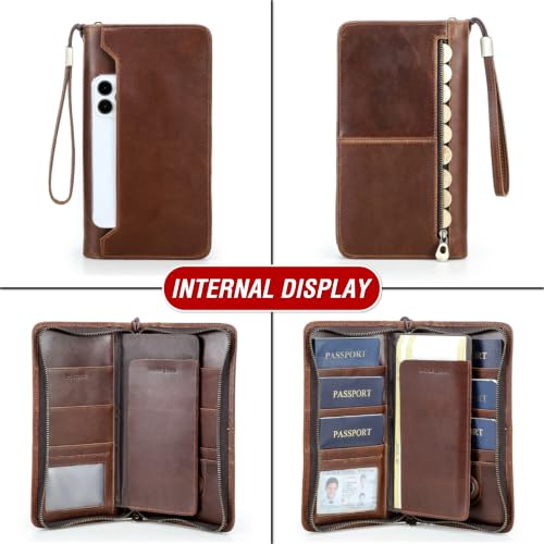 Top Grain Leather Travel Passport Wallet Organizer Case for Families