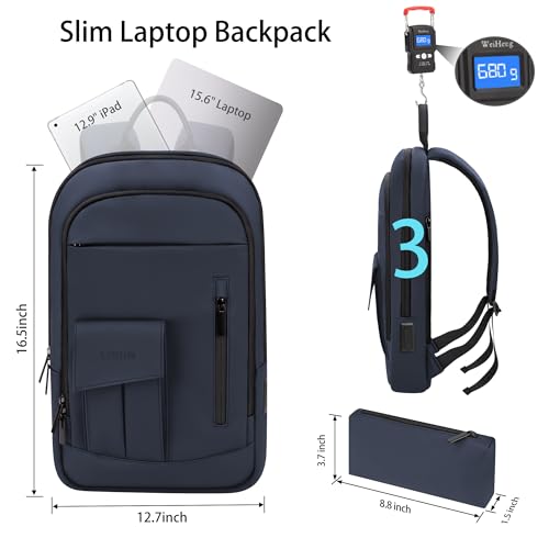 Business Backpack for Men Slim Lightweight Laptop Backpack Water Resistant Small Office Backpack for Commute Travel Daily Office Work with Small Bag