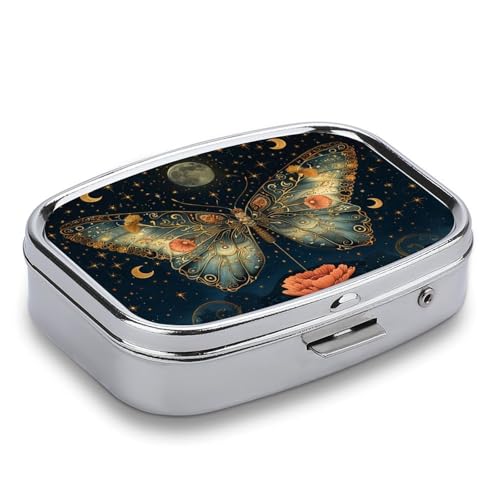 Metal 2 Compartment Pill Organizer Travel Friendly Portable Compact Pill Box Cute Pill Case to Hold Vitamins