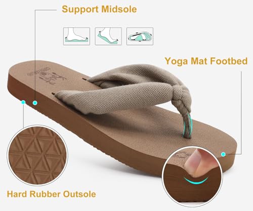 Flip Flops for Women Arch Support Summer Pool Sandals Camel Size 9.5