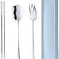Portable Travel Flatware 3PCS Spoon Fork Chopsticks Set 18/10 Stainless Steel with Case and Bag for School Work Office lunch (Silver)