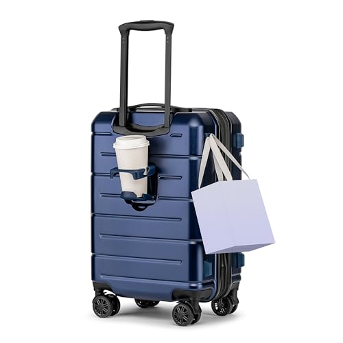 Carry On Luggage 22x14x9 Airline Approved Hardshell 20 Inch Luggage With TSA Lock Carry On Suitcase with Wheels Small Travel Rolling Luggage with Cup Holder for Women Men Navy