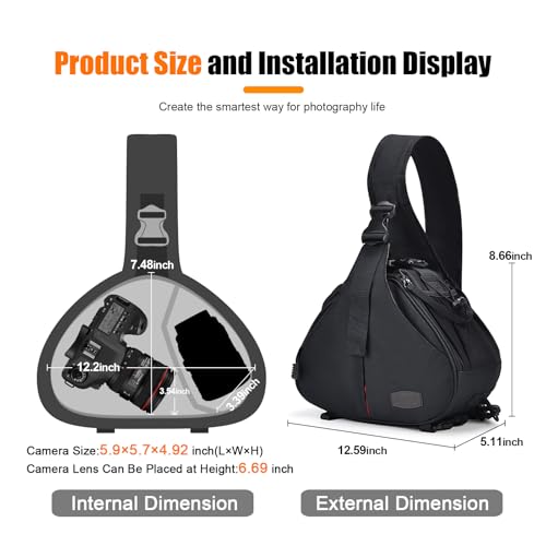 Camera Bag Sling Backpack Camera Case Waterproof with Rain Cover Tripod Holder