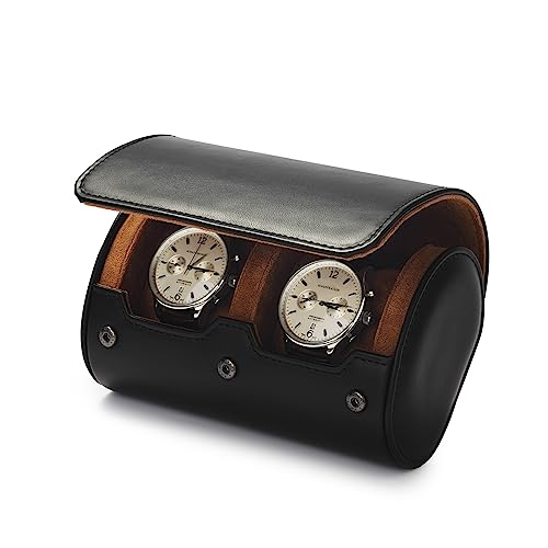 2 Slot Leather Travel Watch Case Black
