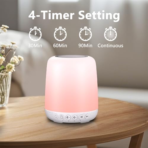 White Noise Sound Machine for Sleep Portable Sound Machine with 30 Soothing Sounds 12 Night Light Colors 4 Timer Sleep Machine for Baby Adults