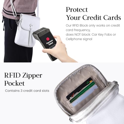 White Genuine Leather Small Crossbody Bags for Women Cell Phone Purse