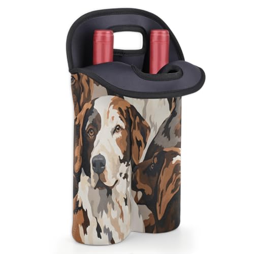 Dogs Animal 2 Bottle Wine Carrier Tote Bag Insulated Wine Bottles Neoprene Bag with Secure Carry Handle Portable Wine Cooler Bag for Travel Picnic Beach