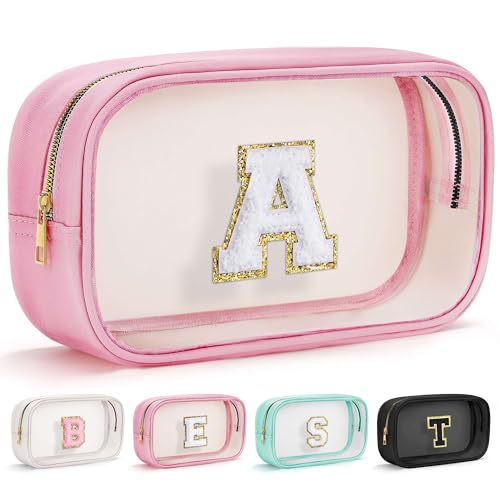 Birthday Gift for Kid Girl Women Initial Travel Makeup Bags Pink A