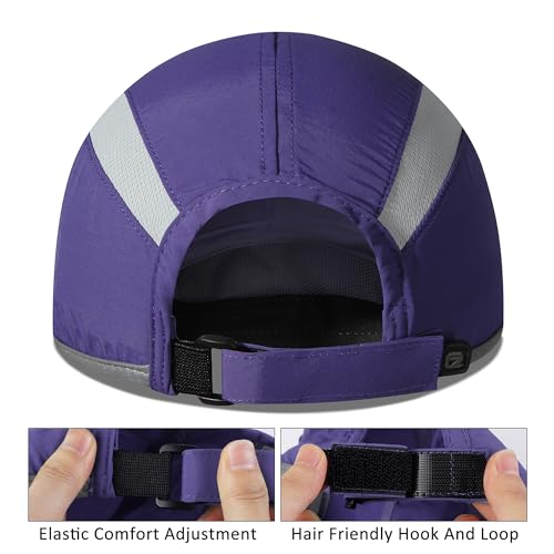 Baseball Cap Nylon Running Cap Outdoor Sports Hat for Men Women Adjustable Quick Drying Reflective Foldable UPF50+ Breath Mesh Water Repellency Race Performance Lightweight Dark Purple