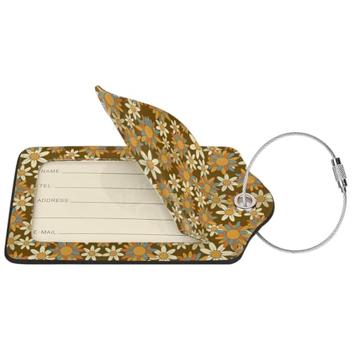 Flowers Leather Luggage Tag with Stainless Steel Ring