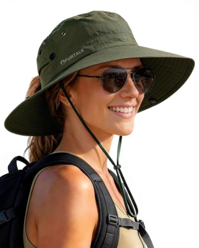Sun Hats for Women Wide Brim Bucket Hat Ponytail Hole Outdoor UPF
