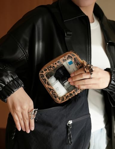 Small Makeup Bag Clear Mini Pouch Cosmetic Case Travel Leopard Make Up Bag for Purse Accessories Cheetah Print Travel Clear Case for Car Essentials Women Cute Leather Little Cosmetic Pouch with Zipper
