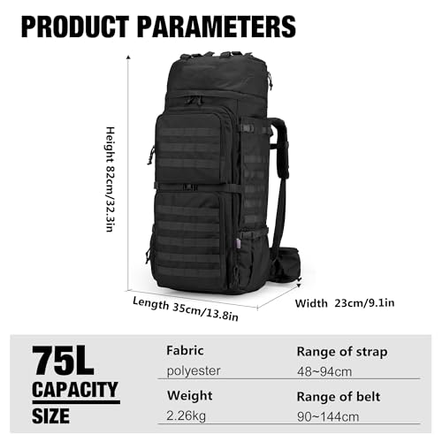 75L Molle Hiking Internal Frame Backpacks with Rain Cover for Camping