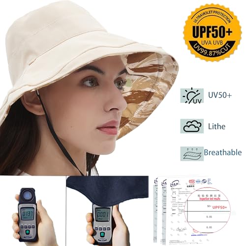 Womens Sun Hats Wide Brim Reversible Bucket Cotton Hat Packable Summer Travel Cap with Hat Clip