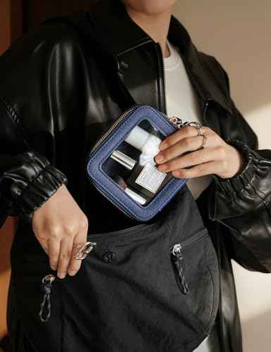 Clear Makeup Bag with Zipper Small Travel Cosmetic Case Navy Blue Mini Pouch for Purse Accessories Car Storgae Essentials Bag Purse Pouch Organizer Compact Small Clear Toiletry Bag for Traveling