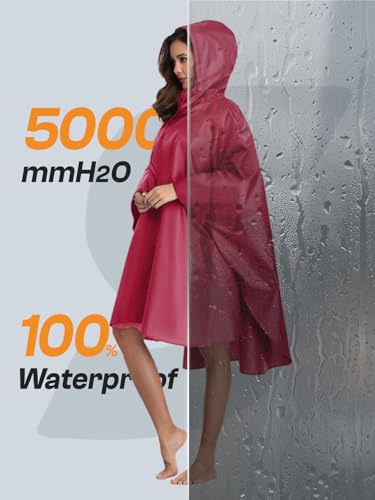 Adult Rain Poncho Waterproof Hooded Zipper Raincoat with Pockets