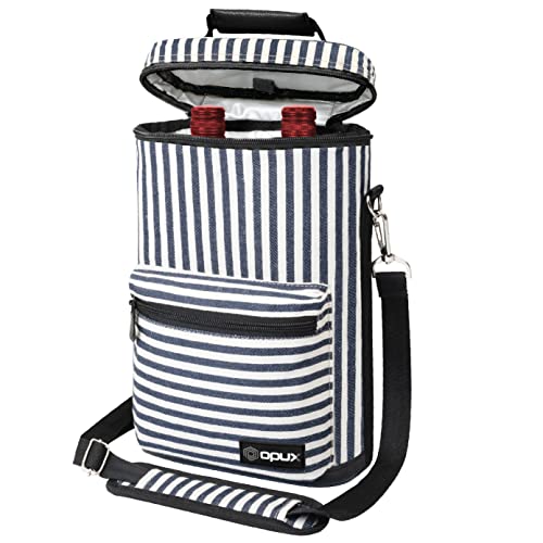 Insulated 2 Bottle Wine Bag Tote Leakproof Carrier Cooler Gift Stripes