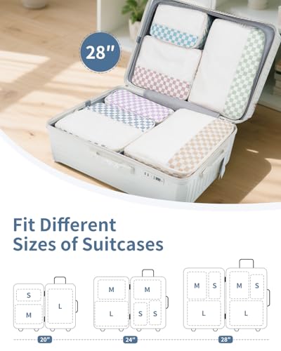 7 Set Checkered Packing Cubes for Travel Kids Women