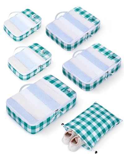6 Set Packing Cubes for Travel Durable Suitcase Organizer Bags Set with Personalized Tag Travel Essentials with Shoe Bag Traveling Accessories for Luggage Machine Washable (6 Count)