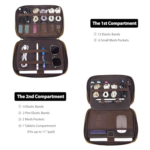 Full Grain Leather Electronic Organizer Accessory Travel Tech Pouch