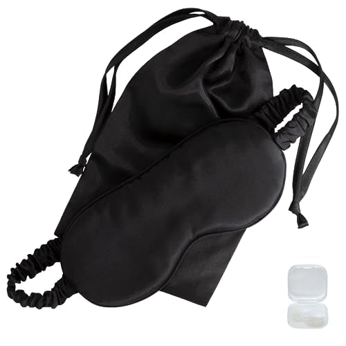 Mulberry Soft Silk Eye Mask for Sleeping with Ear Plugs & Luxury Bag