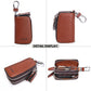 Car Key Case Keychain Holder Leather Metal Hook and Keyring Double Zipper Key Holder