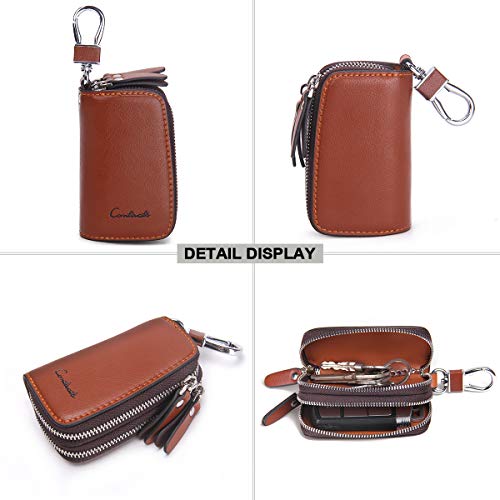 Car Key Case Keychain Holder Leather Metal Hook and Keyring Double Zipper Key Holder