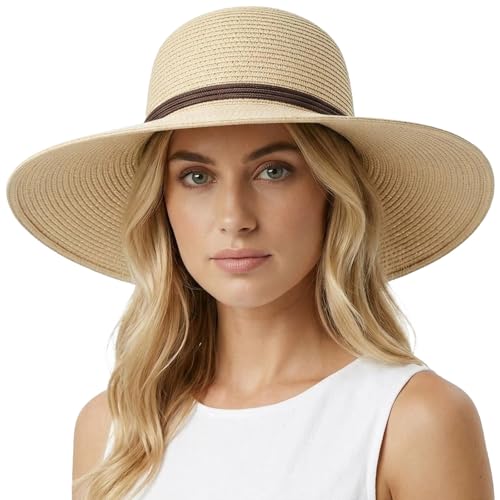 Womens Sun Straw Hat Bowknot Hat Summer Wide Brim Bucket Hats Foldable Beach Sun Hats Roll up UPF 50+