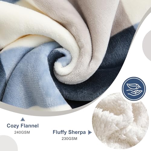 Sherpa Fleece Throw Blanket 60" x 80" Reversible Plush Fluffy Large Big Blanket Lattice Flannel Blankets for Sofa Couch Bed