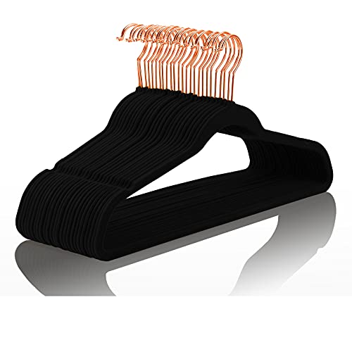 Black Velvet Hangers 30 Pack Non Slip Heavy Duty Rose Gold Hooks (50 Count)