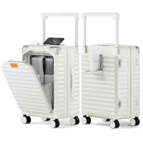 20 Inch Carry on Luggage with Front Pocket and Cup Holder