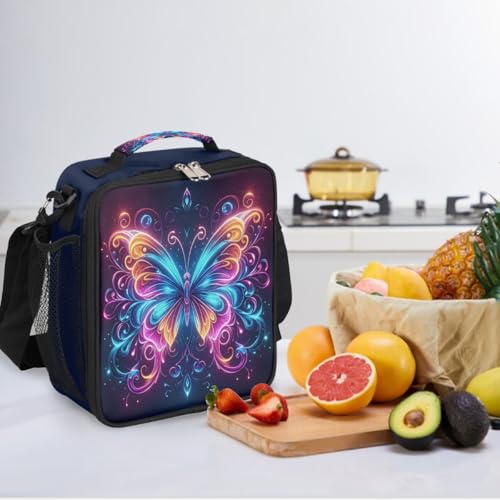 Colorful Butterfly Kids Lunch Box for Girls Boys Reusable Insulated Lunch Bag for Kids Toddler Thermal Cooler Spacious Lunchbox with Shoulder Strap Lunchbag for School Work Picnic (print 14)