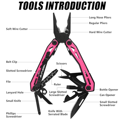 16-In-1 Multi-Tool Pliers, EDC Multitool, Multipurpose Tool, Pink