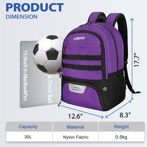Soccer Backpack Bag with Ball Holder Ventilated Shoe Compartment Large Capacity Sports Gear Bag for Basketball Volleyball Gym