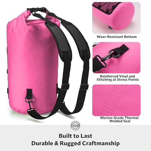 5/10/25/30/40L Waterproof Dry Backpack & Phone Case- Large Floating Dry Bag for Kayaking, Travel, Hiking, Fishing, Camping, Motorcycles & Beach, Heavy-Duty Roll Top Men/Women (Pink)