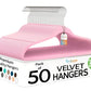 Premium Velvet Hangers 50 Pack Ultra Thin Non Slip Adult Felt Space Saving Suit Hanger for Closet Heavy Duty Coat Pants Jackets Dress Hangers 360° Swivel Hook Hold Upto 10 lbs Pink (50 Count)