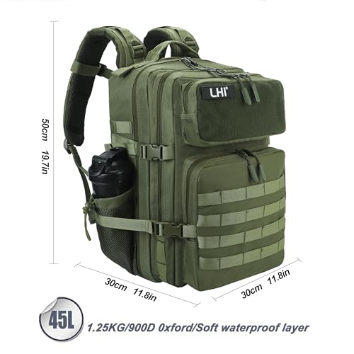 Military Tactical Backpack for Men and Women 45L Army 3 Days Assault Pack Bag Large Rucksack with Molle System Forest Green