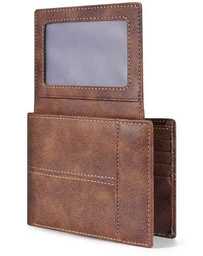 Wallet for Men RFID Blocking Genuine Leather Mens Wallets Bifold with 2 ID Window 13 Card Slots brown