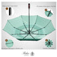 Folding Umbrella Real Wood Handle Maple Leaves Dark Green
