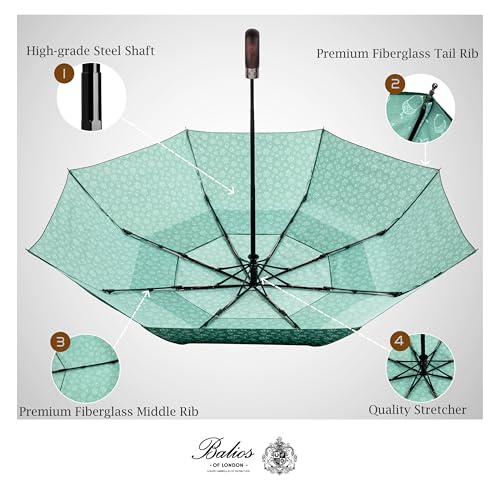 Folding Umbrella Real Wood Handle Maple Leaves Dark Green
