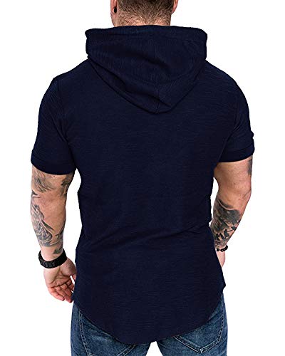 Mens Fashion Hoodies Sport Pullover Solid Color Shirt Workout Lightweight Tops Navy