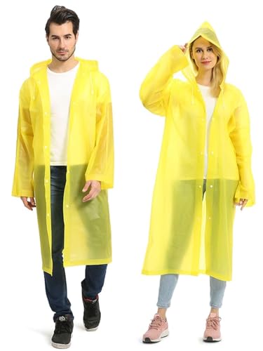 Reusable Rain Poncho with Hood and Sleeves for Adults (2 Count)