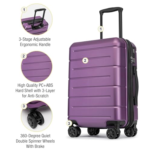 Carry On Luggage 22x14x9 Airline Approved with TSA Lock Hardshell Expandable 20 Inch Luggage Carry On Suitcase with Wheels Small Travel Rolling Luggage with Cup Holder for Women Dark Purple