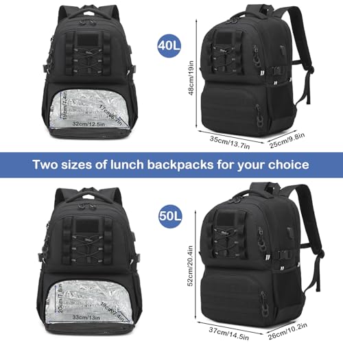 40L Laptop Lunch Backpack for Men with Lunch Compartment and USB Port