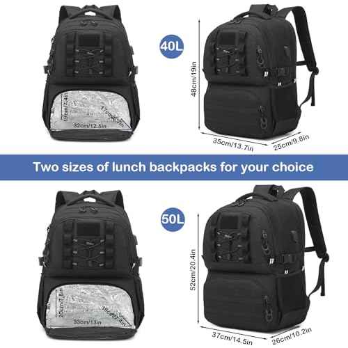 50L Laptop Lunch Backpack for Men with Lunch Compartment and USB Port