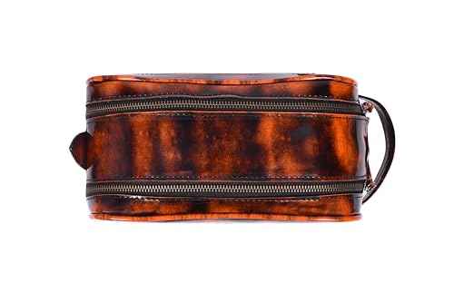 10" Premium Leather Toiletry Travel Pouch With Waterproof Lining