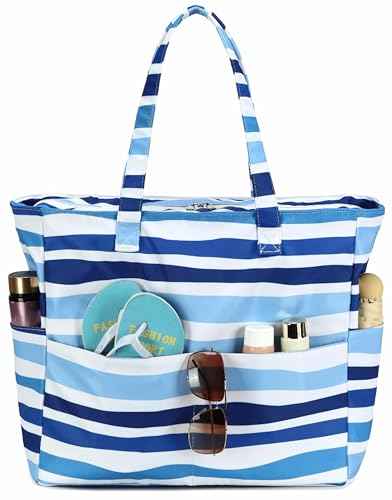 Waterproof Beach Tote Pool Bags for Women Ladies Extra Large Carry On Bag With Wet Compartment for Weekender Travel