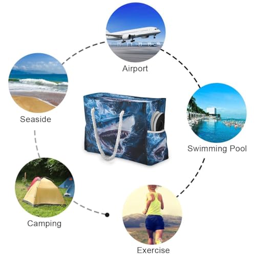 Large Beach Bags Totes Canvas Tote Shoulder Bag Soft Wave Water Resistant Bags for Gym Travel Daily Ocean